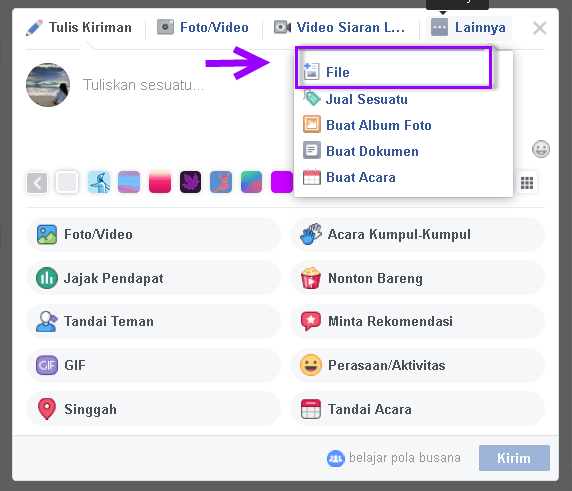 Cara mudah mengirim File ke Grup Facebook 3 pilih file