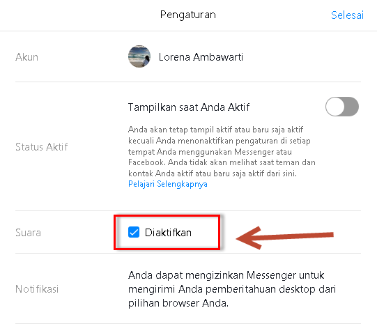 Cara mematikan suara notifikasi pesan Facebook 7 Cara mematikan suara notifikasi pesan Facebook 6