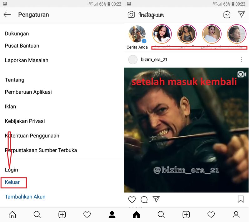 Cara atasi masalah tidak bisa upload foto atau video di Instagram 8 Log out dari Instagram