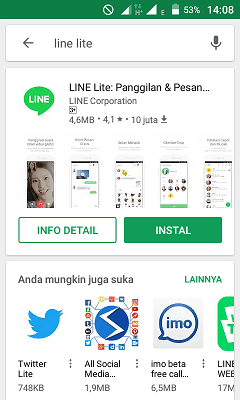 Cara install dan setting Line lite di android 1 Download line ite di google play