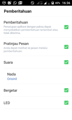 Cara install dan setting Line lite di android 13 Tampilan submenu "Pemberitahuan" pada line lite