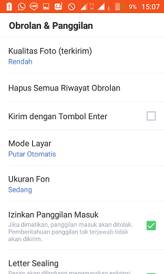 Cara install dan setting Line lite di android 14 Tampilan submenu "Obrolan & Panggilan" pada line lite