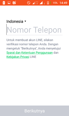 Cara install dan setting Line lite di android 3 Proses pendaftaran nomor telepon line lite