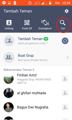 Cara mencari dan menambahkan teman di Line 14 Proses tambah teman melalui "Cari" di line