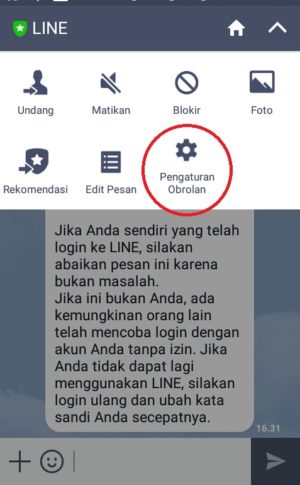 Cara mengganti walpaper (background) obrolan di Line 3 "Pengaturan obrolan" untuk mengganti background chat di Line