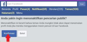 Cara menyembunyikan akun facebook dari publik (pencarian diluar facebook) 7 Laman konfirmasi