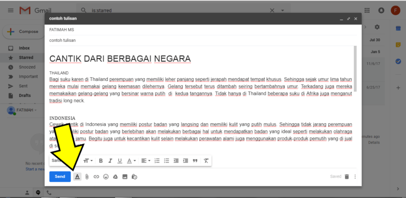 Cara mempercantik tulisan di gmail dengan pemformatan font dan warna 12 Email yang akan diedit