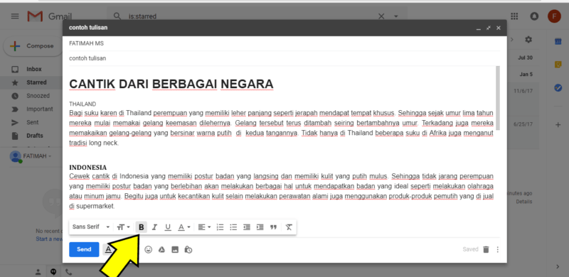 Cara mempercantik tulisan di gmail dengan pemformatan font dan warna 13 Pesan email menggunakan efek bold