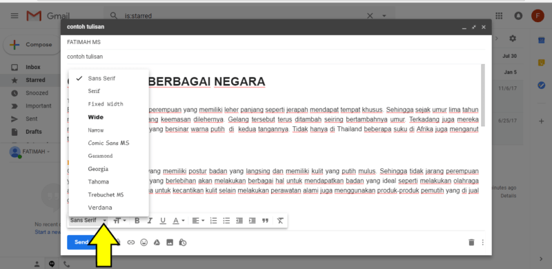 Cara mempercantik tulisan di gmail dengan pemformatan font dan warna 16 Pilihan format huruf gmail di destop