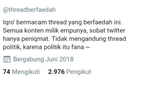 Apa itu kultwit dan fitur thread di twitter ? 5 Tampilan akun Twitter @ThreadBerfaedah