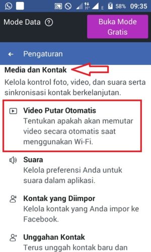 Cara mematikan video autoplay di facebook 3 Tampilan pengaturan video pada Facebook Lite