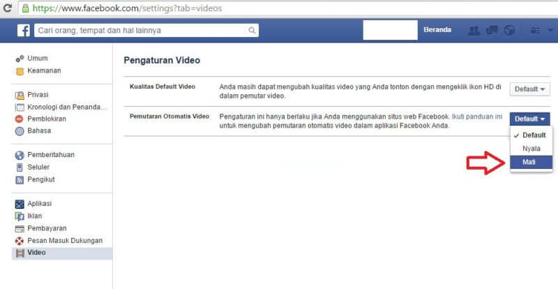 Cara mematikan video autoplay di facebook 8 Mematikan pengaturan video autoplay