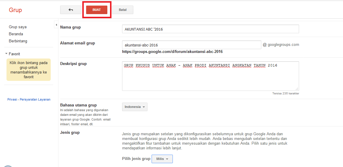 Cara membuat grup milis di Gmail dengan google group 3 Pengisian form sudah lengkap, saatnya membuat grup milis