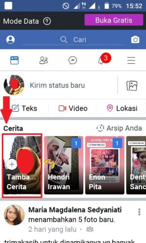 Cara membuat dan melihat stories di Facebook 7 Tampilan halaman beranda Facebook Lite
