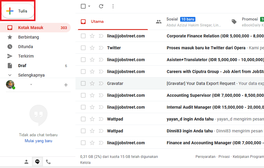 Cara mengirim email massal kebanyak penerima sekaligus dengan gmail 1 "Tulis" untuk membuat pesan baru pada Gmail