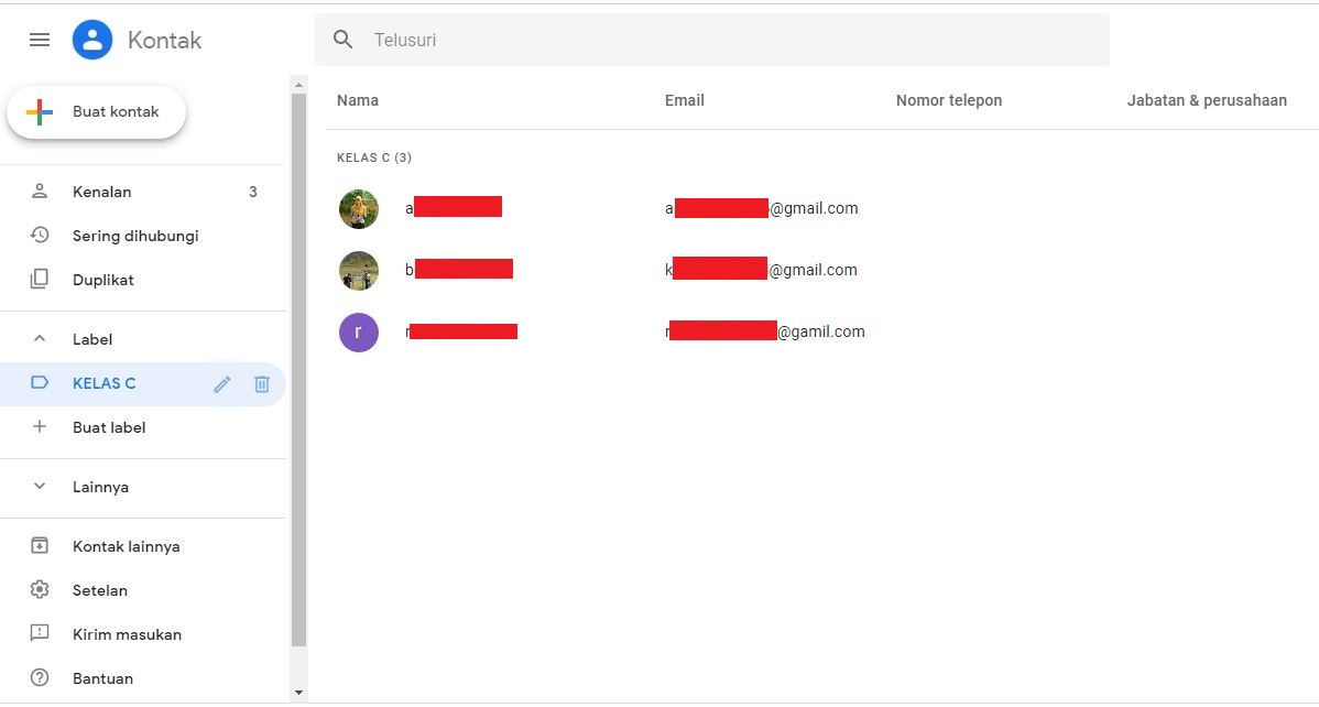 Cara mengirim email massal kebanyak penerima sekaligus dengan gmail 7 Daftar kontak yang telah dimasukkan kedalam grup