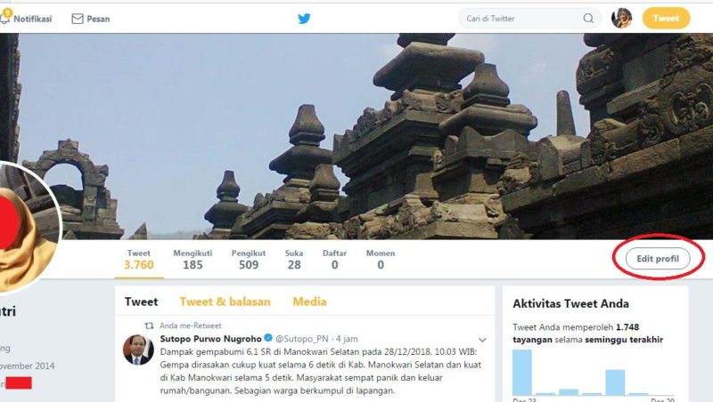 Cara merubah warna background atau tema Twitter 3 Editing profil Twitter