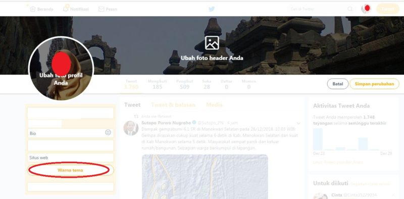 Cara merubah warna background atau tema Twitter 4 Tampilan pengaturan untuk mengubah warna tema Twitter