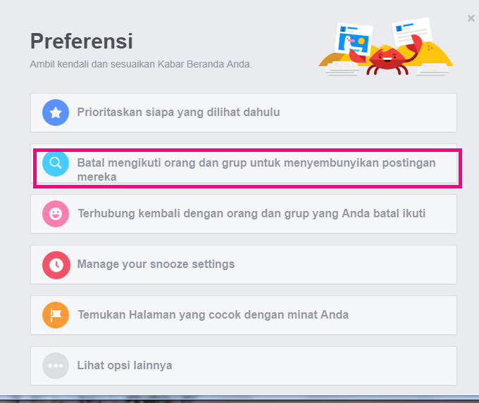 Cara menyingkirkan status/feed dari teman fb tanpa ketahuan 15 Laman preferensi beranda