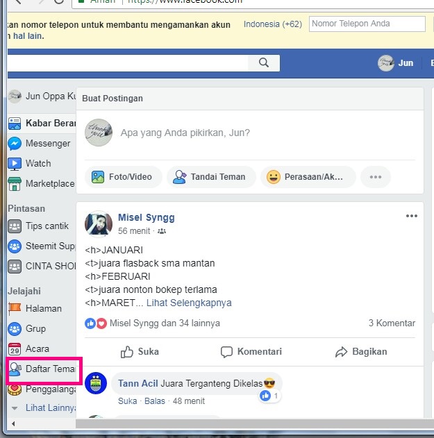 Cara menyingkirkan status/feed dari teman fb tanpa ketahuan 17 Laman beranda