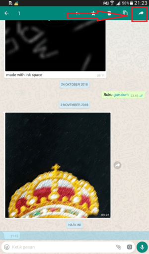 Cara membuat text kosong/blank di Info dan Chat Whatsapp 2 klik icon forward atau bagikan