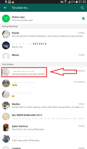 Cara membuat text kosong/blank di Info dan Chat Whatsapp 3 pilih teman yang akan dikirimi pesan kosong ini