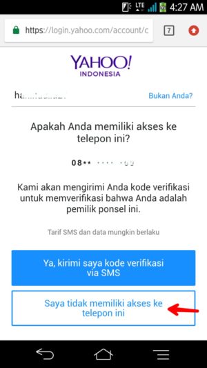 Lupa password yahoo kamu? Ini cara mengatasinya 8 Gambar 6. Ketuk saya tidak memiliki akses dari telepon ini