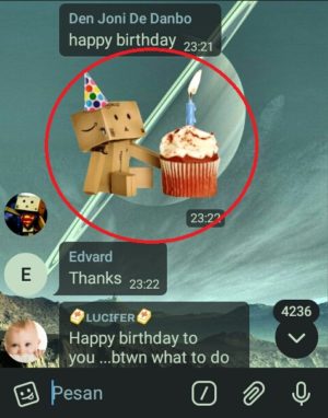 Cara cari dan download ratusan stiker di Telegram 10 Salah satu contoh sticker yang terdapat dalam grup Telegram