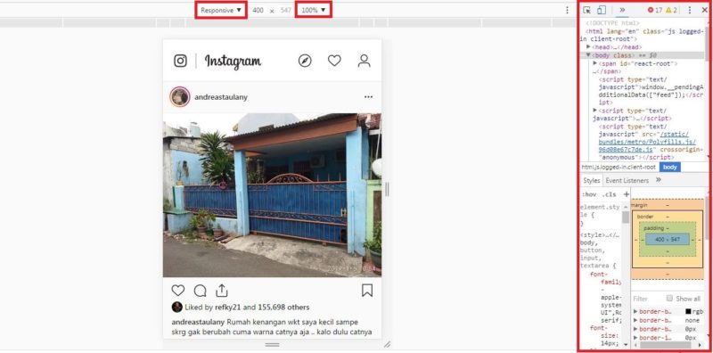 Cara membuat snapgram (instastory) lewat PC/laptop 2 Tampilan halaman Developer tools