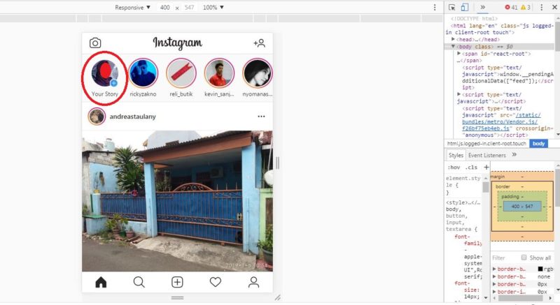 Cara membuat snapgram (instastory) lewat PC/laptop 3 Tampilan Instagram mobile yang berhasil dibuka melalui PC