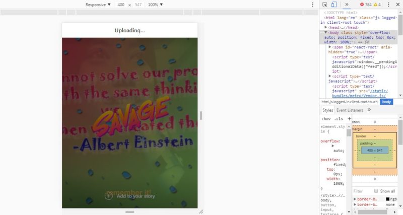 Cara membuat snapgram (instastory) lewat PC/laptop 6 Proses uploading stories ke Instagram melalui PC