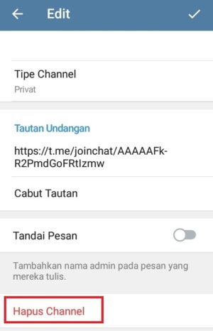 Cara membuat channel di Telegram 10 pilih "Hapus channel" untuk mengahapus channel pada Telegram
