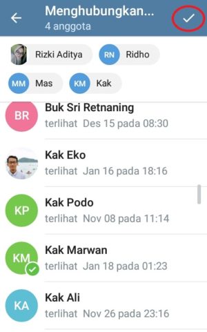 Cara membuat channel di Telegram 6 Memilih kontak untuk menjadi anggota Channel