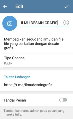 Cara membuat channel di Telegram 9 Tampilan halaman channel dalam mode "Edit"