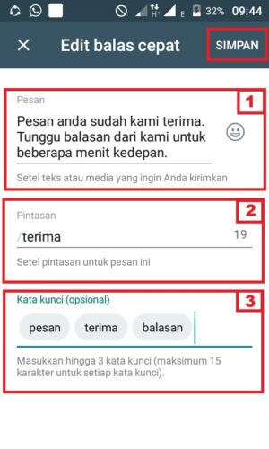 Cara membuat pesan balasan otomatis di Whatsapp 19 Tampilan saat mengedit pengaturan balas otomatis pada whatsapp bisnis