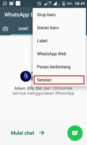 Cara membuat pesan balasan otomatis di Whatsapp 2 "Setelan" untuk masuk kedalam pengaturan Whatsapp bisnis