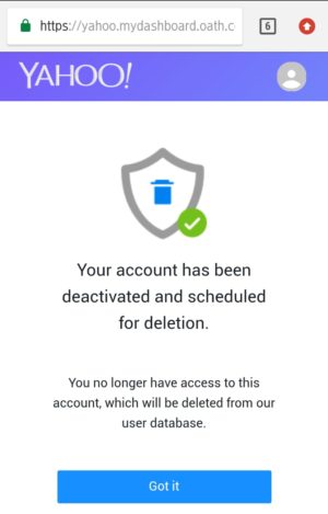Cara menutup atau menghapus Permanen akun Yahoo kamu 7 Gambar 5. Akun Yahoo Mail berhasil terhapus