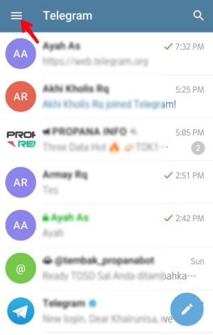 Cara buat dan setting group di Telegram 1 Tap tool garis tiga pojok kiri atas