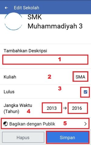 Cara menambahkan status pendidikan dan pekerjaan di facebook 6 Tampilan halaman saat mengedit informasi sekolah