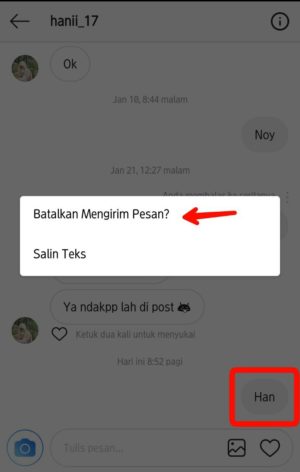 Cara membatalkan pesan (dm) instagram 3 Gambar 3. Tap saja "batalkan mengirim pesan?"