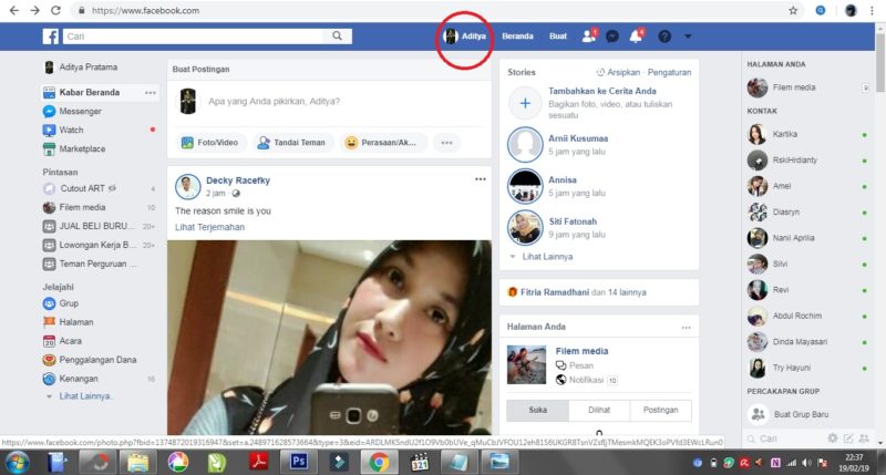 Cara mendownload album foto di facebook menggunakan dekstop/PC 1 Tampilan beranda pada facebook.