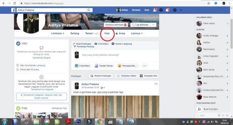 Cara mendownload album foto di facebook menggunakan dekstop/PC 2 Tampilan profil pada facebook.