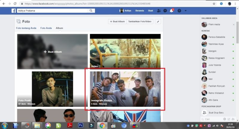 Cara mendownload album foto di facebook menggunakan dekstop/PC 4 Tampilan pada opsi album di facebook.