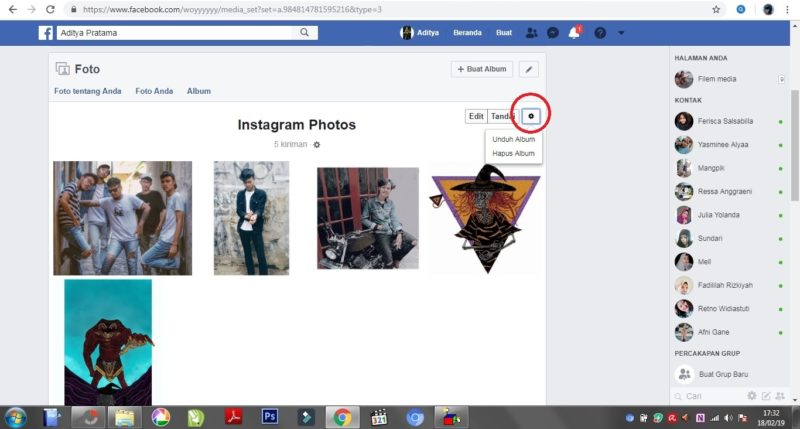 Cara mendownload album foto di facebook menggunakan dekstop/PC 5 Tampilan icon setting pada album foto facebook.