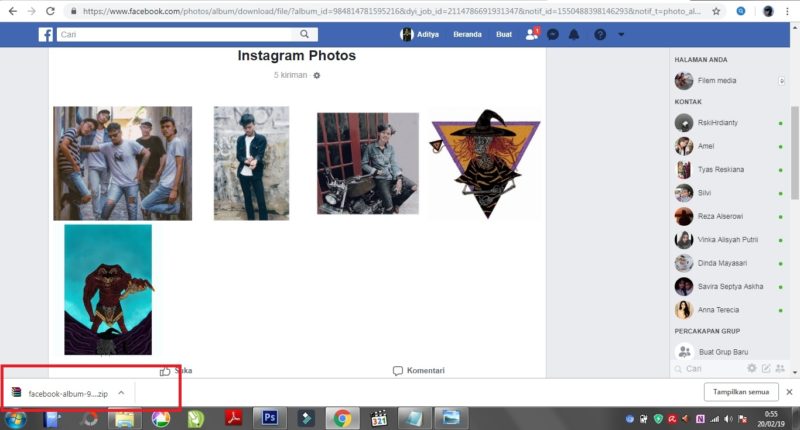 Cara mendownload album foto di facebook menggunakan dekstop/PC 8 Tampilan proses pengunduhan foto.