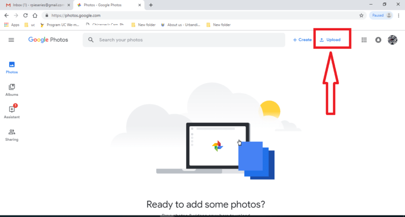 Cara memasang atau mengganti tema background Gmail 6 Upload foto