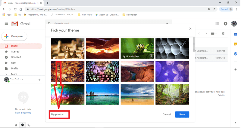 Cara memasang atau mengganti tema background Gmail 10 Klik my photos