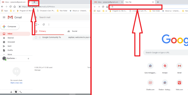Cara memasang atau mengganti tema background Gmail 2 Terbuka dua tab