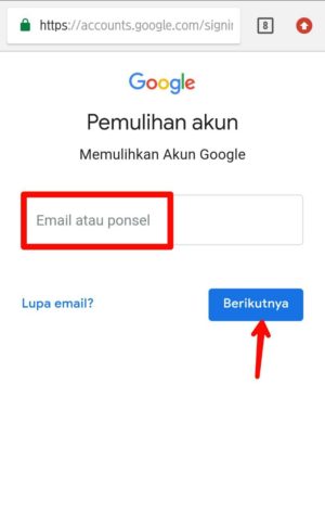Cara mengembalikan akun Gmail yang kena hack / di bajak 2 Ketik alamat email atau ponsel kamu