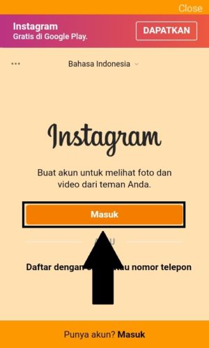 Cara mengganti warna tema Instagram 7 pilih "Masuk" untuk menuju halaman login